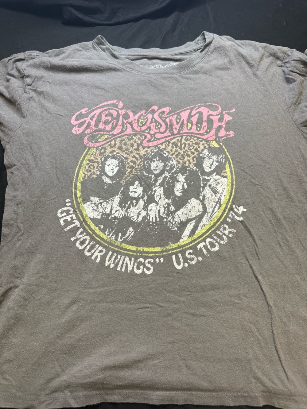 'Aerosmith- Get Your Wings' Graphic Tee - Black with Pink & Yellow Print 2XL